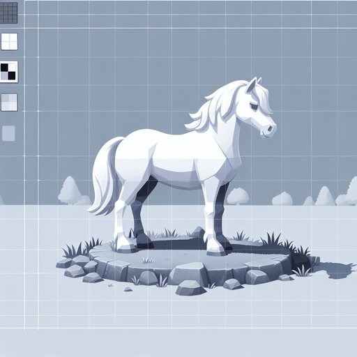 White horse.
Single Game Texture.  In-Game asset.  2d.  Blank background.  High contrast.  No shadows