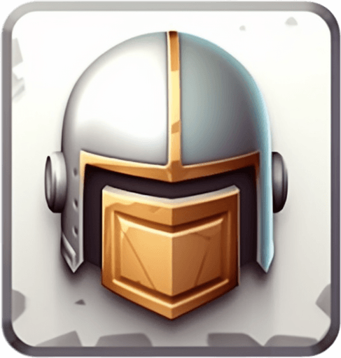 Single square button with soldier helmet on it. Metal button
Game Texture. In-Game asset. 2d. Pixelart. White background. Blank background. Low detail. High contrast.