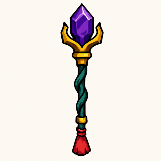 Magician's staff.
In-Game asset.  2d.  High contrast.  No shadows