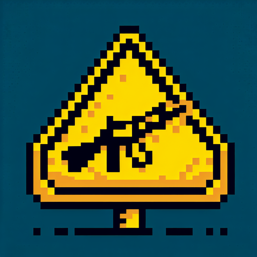 yellow warning sign. flat pixelated. 8 bit..
Single Game Texture. In-Game asset. 2d. Blank background. High contrast. No shadows.