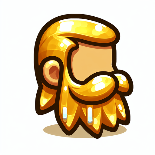 frozen golden beard, only beard, cartoon, side view Single Game Texture. In-Game asset. 2d. Blank background. High contrast. No shadows.