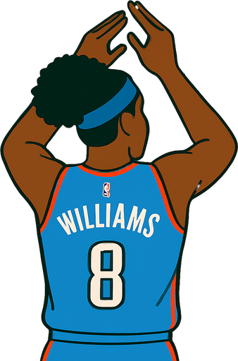 Change player to Jalen Williams in a blue thunder uniform with blue headband
