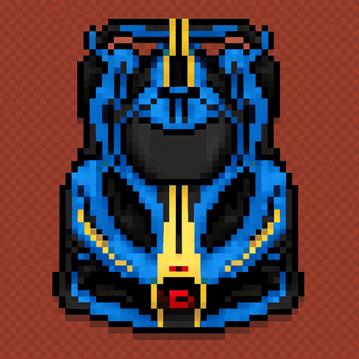 bugatti bolide pixel art bird's eye view.
In-Game asset.  2d.  High contrast.  No shadows