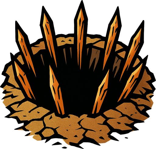 un oyo de tierra con estacas puntiagudas, de aspecto amenazador.
In-Game asset.  2d.  High contrast.  No shadows