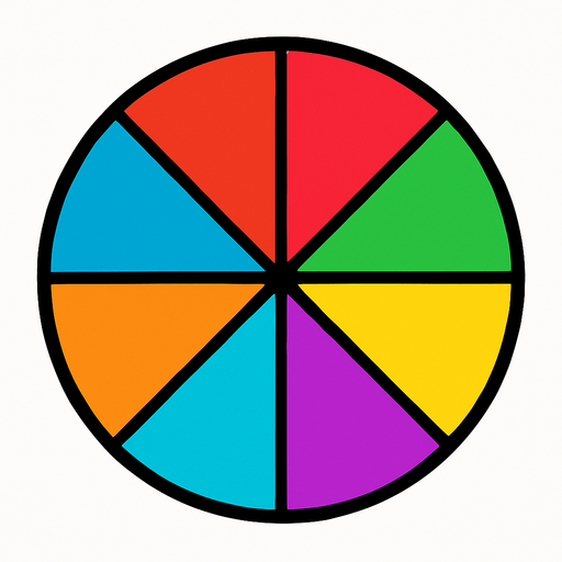 Una ruleta, dividida en 8 partes, cada parte separada por una linea negra y cada parte rellena con un color brillante atractivo, sin fondo, sin flecha apuntando al resultado.
In-Game asset.  2d.  High contrast.  No shadows