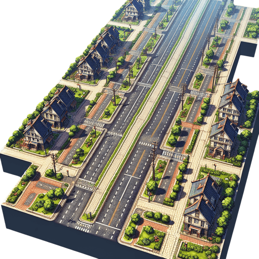 Town road 🛣️.
Single Game Texture. In-Game asset. 2d. Blank background. High contrast. No shadows.