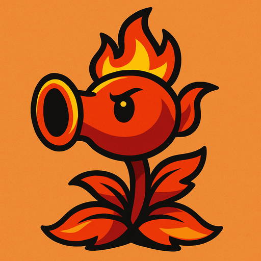 peashoter plant vs zombies 2 but fire.
In-Game asset.  2d.  High contrast.  No shadows
