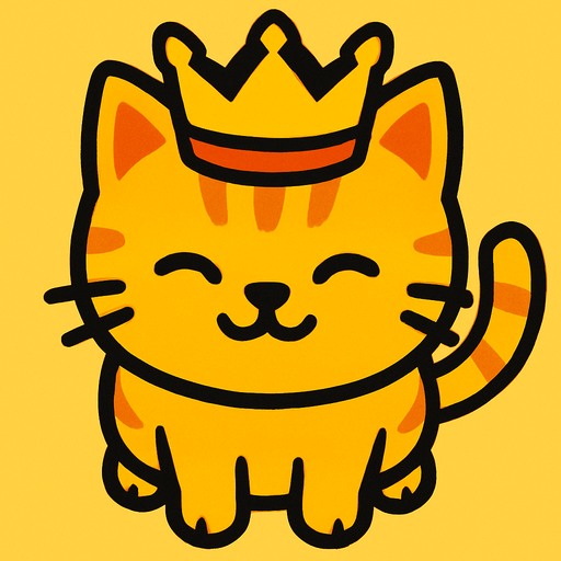 top view of yellow cat wearing crown.
In-Game asset.  2d.  High contrast.  No shadows