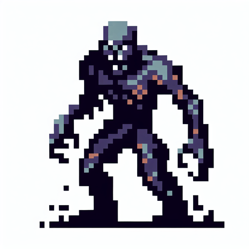 Make it a 8 bit zombie that is menacing.
Single Game Texture.  In-Game asset.  2d.  Blank background.  High contrast.  No shadows