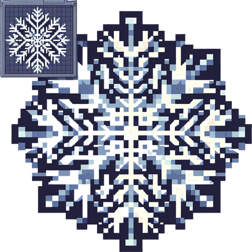 pixelated snow flake Single Game Texture. In-Game asset. 2d. Blank background. High contrast. No shadows.