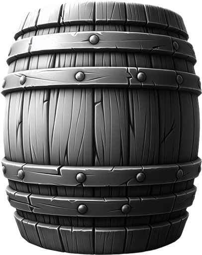 Barrel.
Single Game Texture. In-Game asset. 2d. Blank background. High contrast. No shadows.