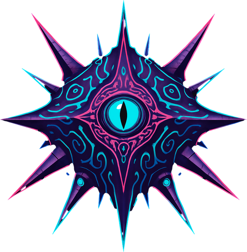 Alien mothership with spikes and glowing patterns and alien eye in middle.
In-Game asset.  2d.  High contrast.  No shadows
