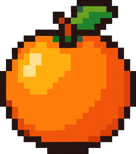 8 bit orange.
In-Game asset.  2d.  High contrast.  No shadows