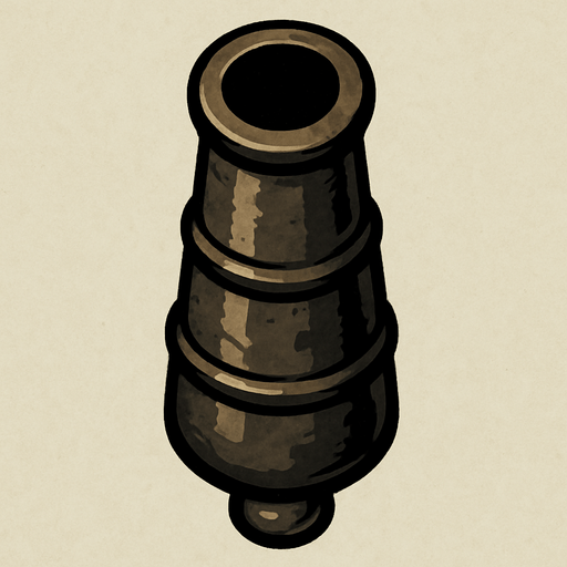 Cannon without wheels or  base, just the cannon.
In-Game asset.  2d.  High contrast.  No shadows. Topdown