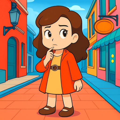 Make her stand still and thinking look on face with finger on her chin