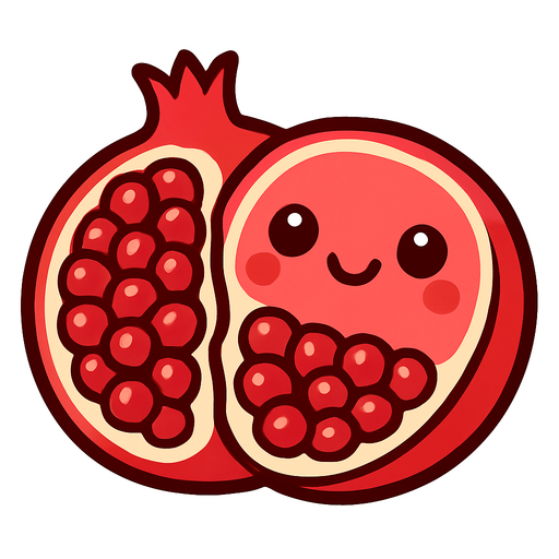 Open pomegranate with cute face.
In-Game asset.  2d.  High contrast.  No shadows