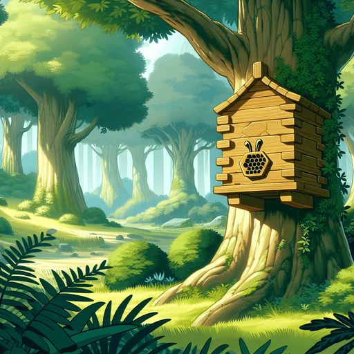 2d colorfull ghibli image style. forest  quite one beehive at a tree body of forest
Single Game Texture.  In-Game asset.  2d.  Blank background.  High contrast.  No shadows.
Single Game Texture.  In-Game asset.  2d.  Blank background.  High contrast.  No shadows