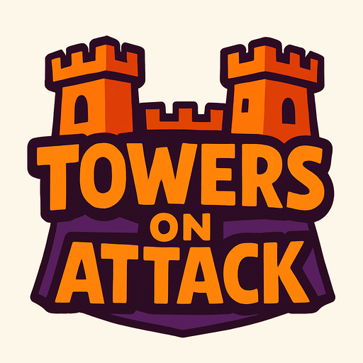 Towers On Attack yazısı.
In-Game asset.  2d.  High contrast.  No shadows