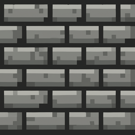 A grey brick wall repeatable wall pattern. retro pixel art..
In-Game asset.  2d.  High contrast.  No shadows