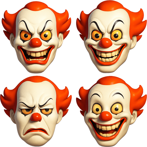 3D penny jack the clone from the movie, Scary but funny and cute face meme. only face. different faces look
In-Game asset.  3D.  High contrast.  No shadows