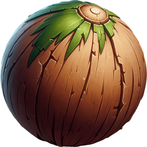 coconut.
Single Game Texture. In-Game asset. 2d. Blank background. High contrast. No shadows.