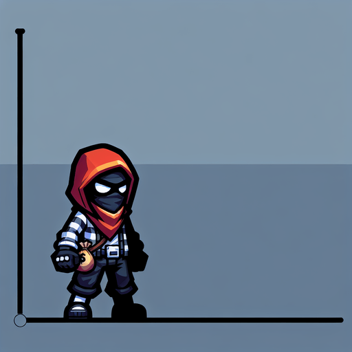 robber.
Single Game Texture. In-Game asset. 2d. Blank background. High contrast. No shadows.
