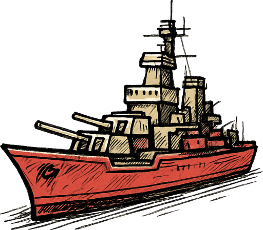 sketch tarzında cruıser savas gemısı.
In-Game asset.  2d.  High contrast.  No shadows