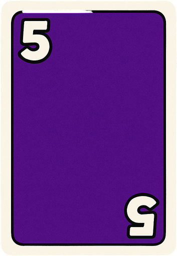 Rectangular card numbered 5, with a white border around it and a purple background..
In-Game asset.  2d.  High contrast.  No shadows