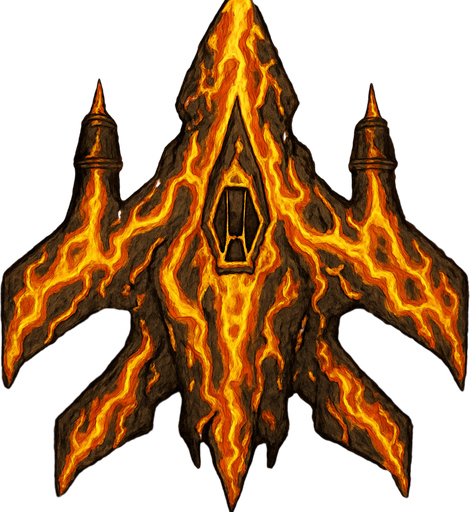 crazy yellow lava spaceship top view.