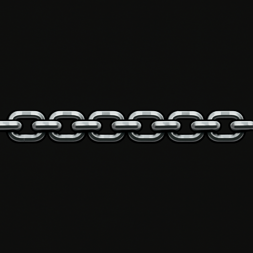 A 20 nodes straight metalic lock chain. High definition.
In-Game asset.  2d.  High contrast.  No shadows