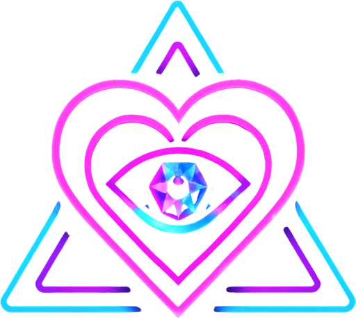 Neon cyberpunk mobile game button magic gemstone crystal sigil eyeball heart triangle topdown flat 3d 2d hologram futuristic glowing occult chic