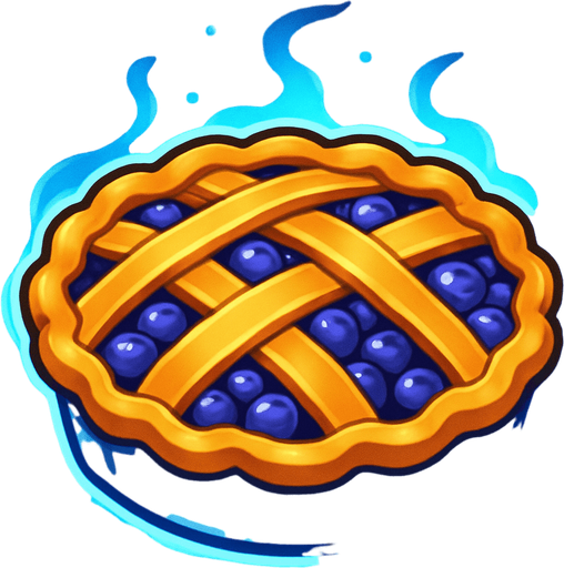blueberry pie with frost aura.
In-Game asset.  2d.  High contrast.  No shadows