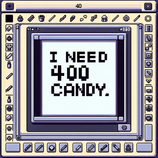 pixel text tablo : I need 400Candy.
Single Game Texture. In-Game asset. 2d. Blank background. High contrast. No shadows.