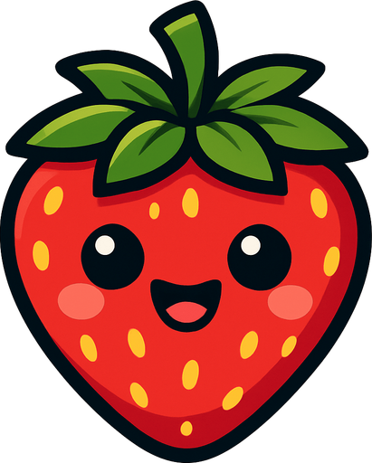 Strawberry with cute face.
In-Game asset.  2d.  High contrast.  No shadows