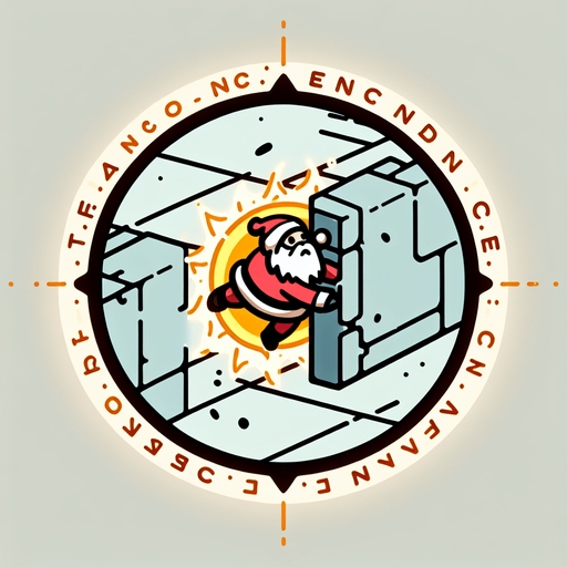Icon for santa moving through walls, on a circle, with the text „transcendence“ at top, cartoon Single Game Texture. In-Game asset. 2d. Blank background. High contrast. No shadows.