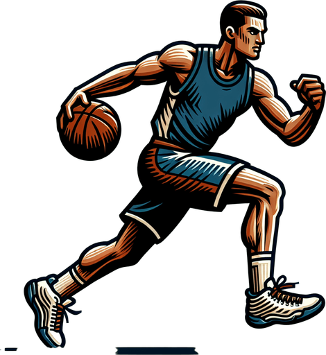 basketball player.
Single Game Texture. In-Game asset. 2d. Blank background. High contrast. No shadows.
