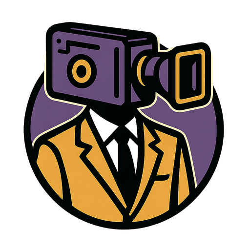 A camera headed person with a suit on.
In-Game asset.  2d.  High contrast.  No shadows