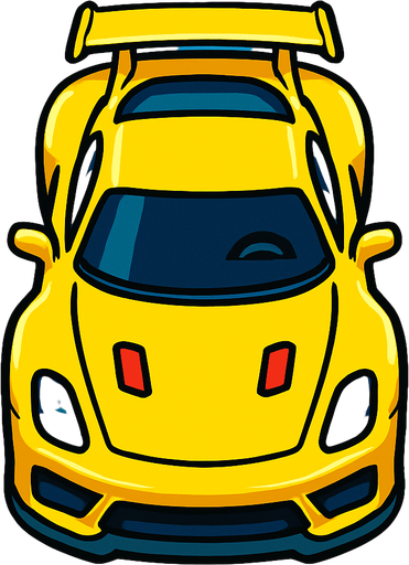 Yellow sports car arcade top view.
In-Game asset.  2d.  High contrast.  No shadows