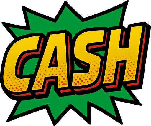 Display icon that says cash sci fi comic style font.
In-Game asset.  2d.  High contrast.  No shadows