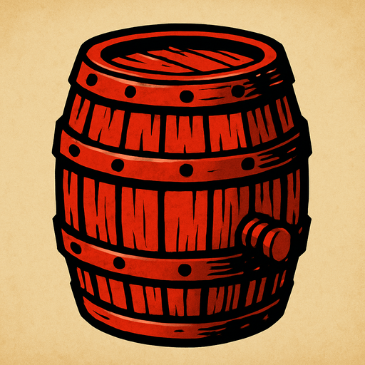 un barril rojo de era medieval.
In-Game asset.  2d.  High contrast.  No shadows