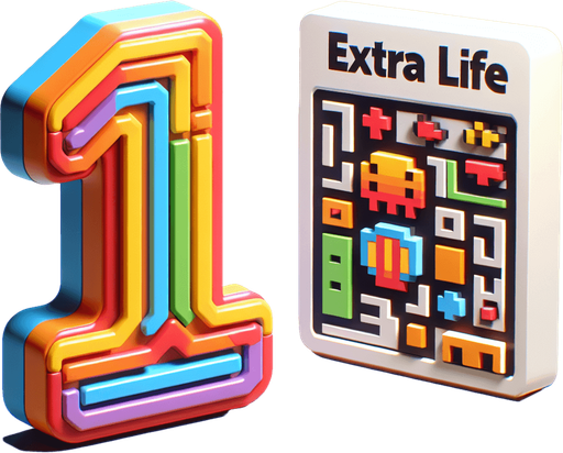 bright number 1. 3d. extra life type. vivid colours..
Single Game Texture. In-Game asset. 2d. Blank background. High contrast. No shadows.