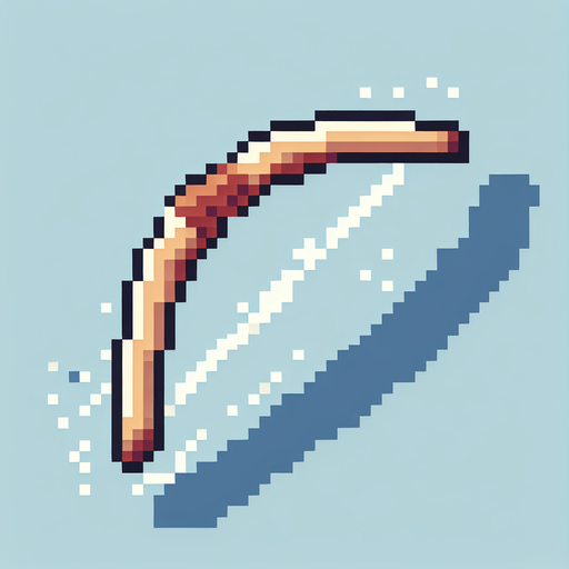 pixel art boomerang
Single Game Texture. In-Game asset. 2d. Blank background. High contrast. No shadows.