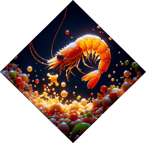 A tender morsel of delicious plankton. cartoon, shiny, no background. bright orange and yellow shrimp.
Single Game Texture. In-Game asset. 2d. Blank background. High contrast. No shadows.