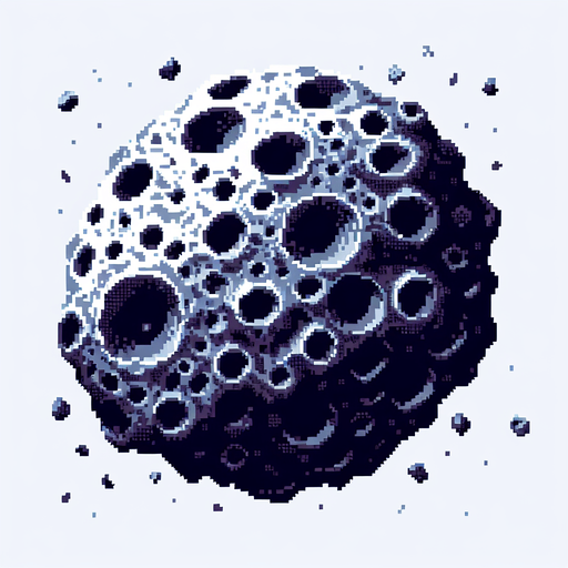 pixelart. asteroid with craters. subtle shading..
Single Game Texture. In-Game asset. 2d. Blank background. High contrast. No shadows.