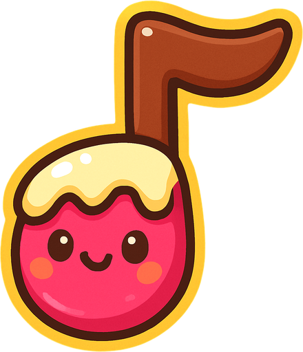 cute 2D illustration of a delicious musical note as a collectible item in a casual mobile game.
In-Game asset.  2d.  High contrast.  No shadows