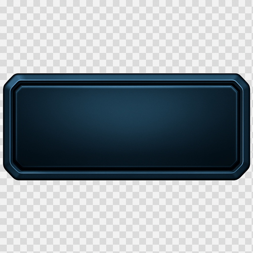 premium quality rectangular button background, 500x150 px, clean futuristic tech design, subtle gradients, beveled edges, slight inner glow, dark metallic blue tones, minimal and elegant, no text, no icon, transparent background.
In-Game asset.  2d.  High contrast.  No shadows
