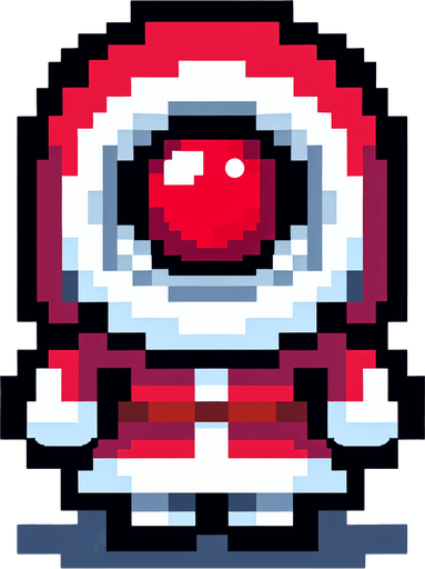 16 bit sprite of a red eye mother christmas Single Game Texture. In-Game asset. 2d. Blank background. High contrast. No shadows.