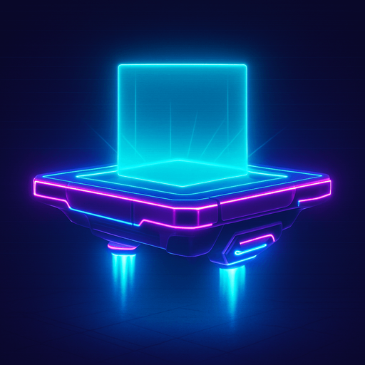 Neon cyberpunk futuristic glowing side-view 2d platformer style platform flat top hologram projection hovering hover platform antigravity jet thrusters