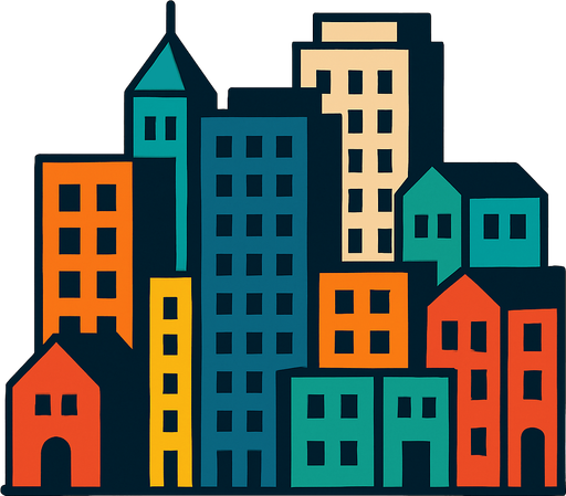 şehir resmi binalar.
In-Game asset.  2d.  High contrast.  No shadows
