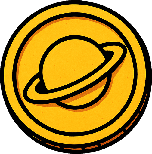 A coin having saturn logo.
In-Game asset.  2d.  High contrast.  No shadows